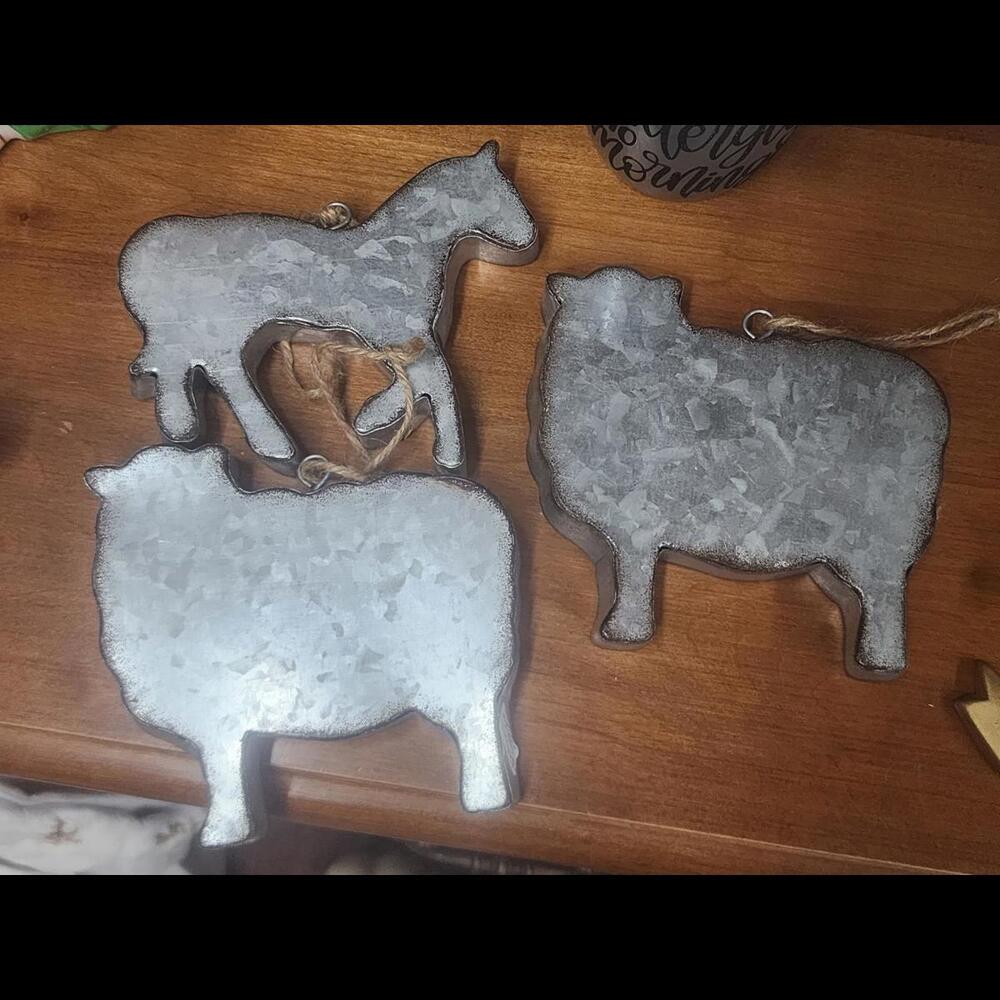 Rustic Galvanized Metal Animal Ornaments - Set of 3
